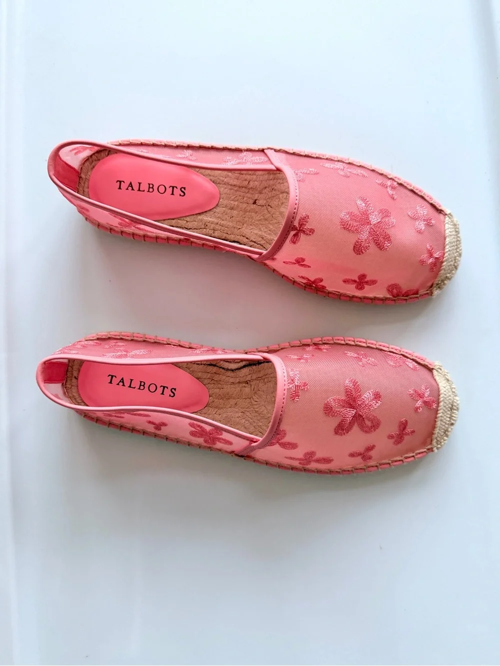 Talbots Izzy Embroidered Mesh Espadrille Flats Pink Floral 9